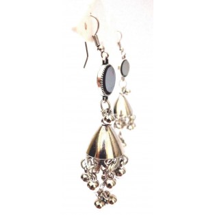 Silver Oxidized Earring Jhumka Jhumki Chandelier Hook Dangle Drop Long Umbrella 3
